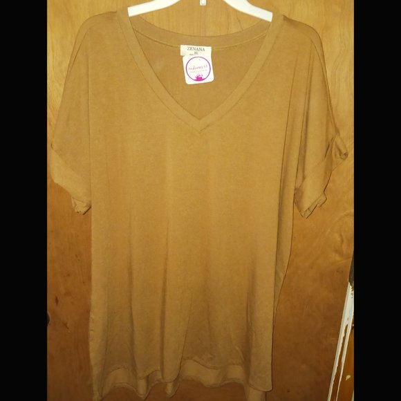 Nadine West: Zenana Rolled Short-Sleeve Vneck T-Shirt - Picture 3 of 4